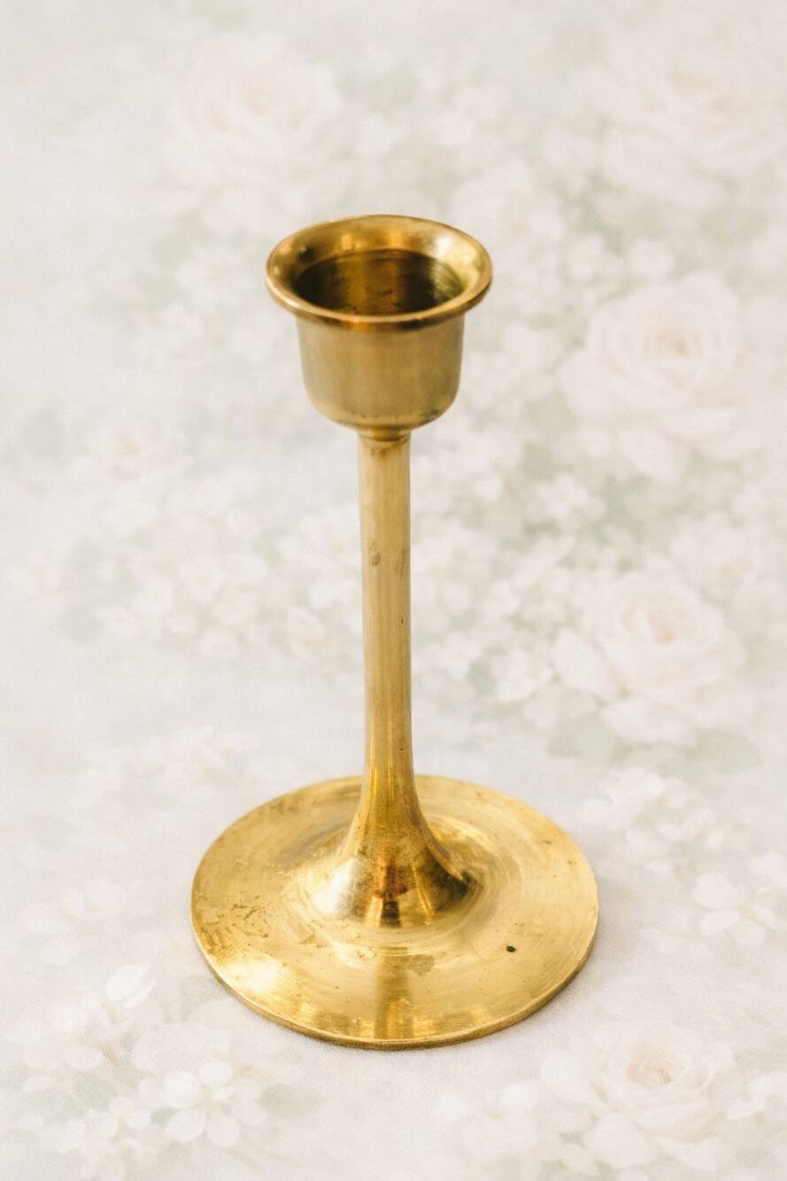 Vintage Brass Candlestick Holder 4 ⅜" Made in Taiwan Polished Gold Tone